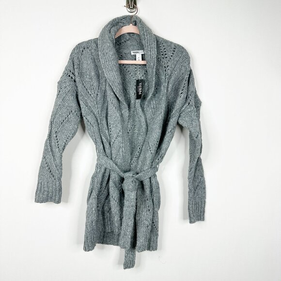 NWT White House Black Market Long Sleeve Belted Coatigan Night Owl Medium #WHBM9 - Picture 2 of 8